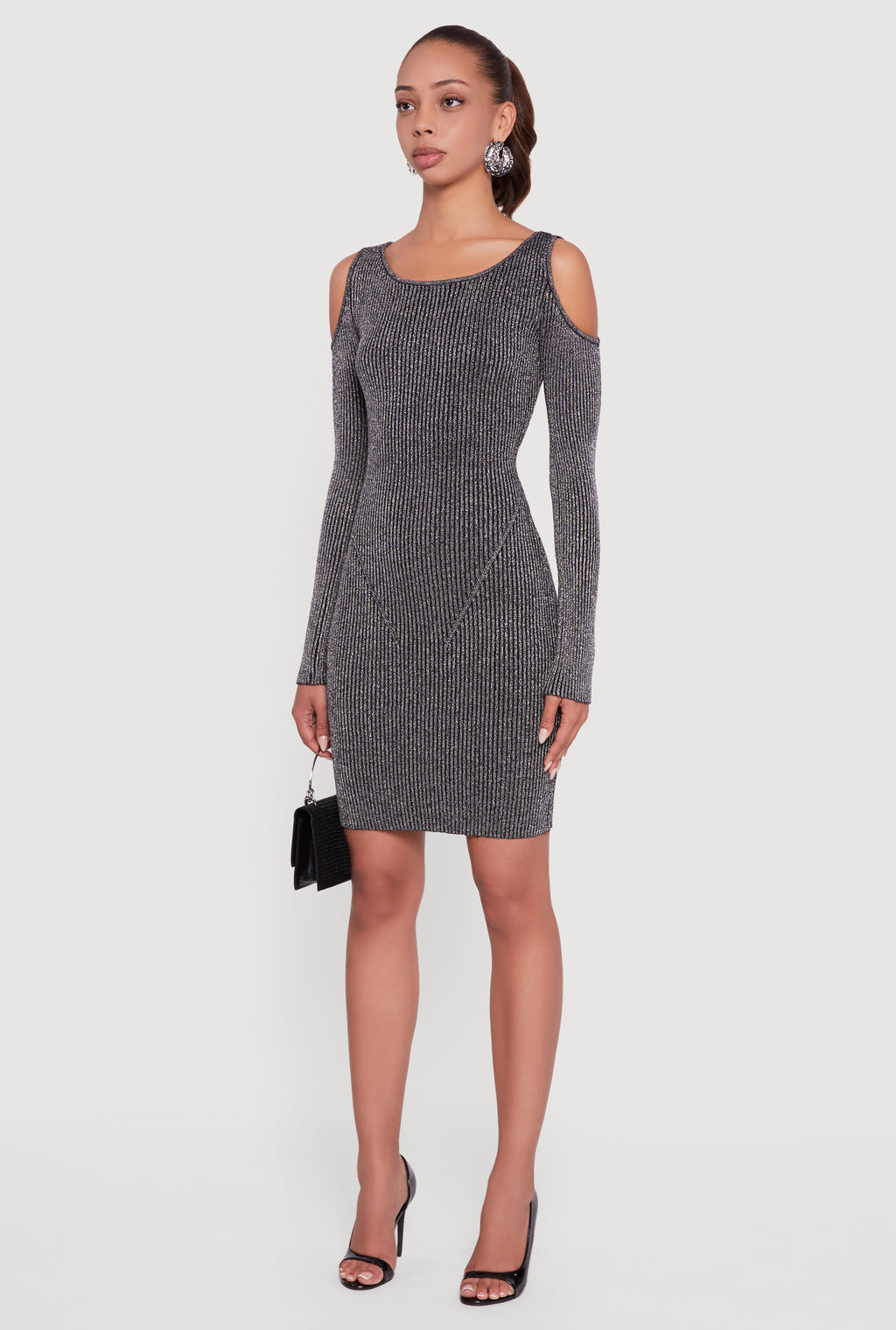 Lurex Rib Knit Cold Shoulder Dress